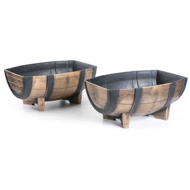 Dolity 2X Rustic Barrel Planter Pot Wooden Garden Patio Outdoor Flower PLANTERS Dolity 2X Rustic Barrel Planter Pot Wooden Garden Patio Outdoor Flower PLANTERS